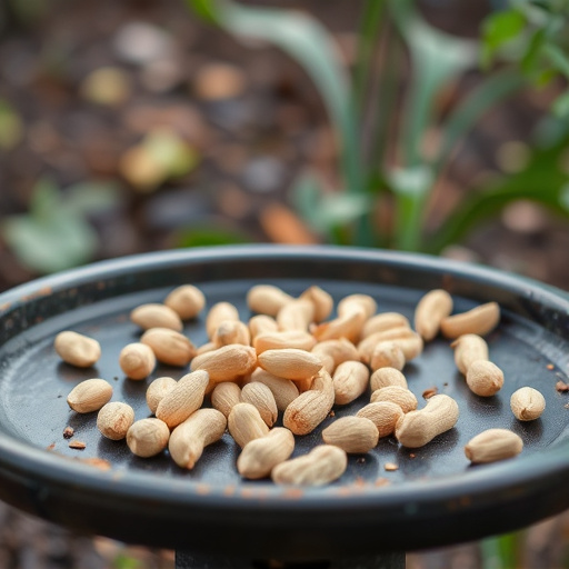 Peanuts scattered on garden feeding tray