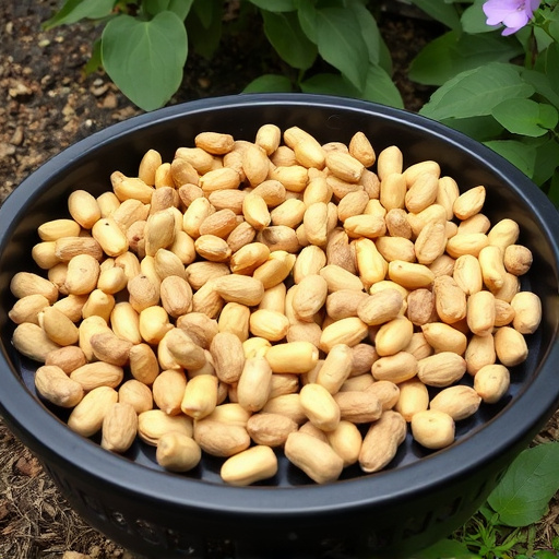Peanuts scattered on garden feeding tray