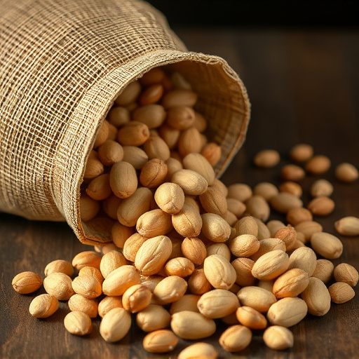 Peanuts spilling from open seed bag