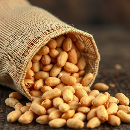 Peanuts spilling from open seed bag