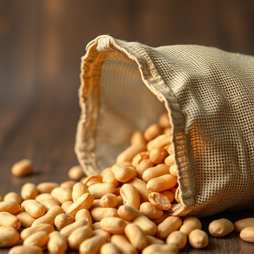 Peanuts spilling from open seed bag