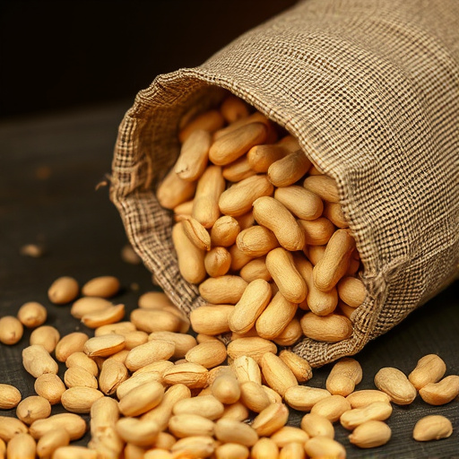 Peanuts spilling from open seed bag