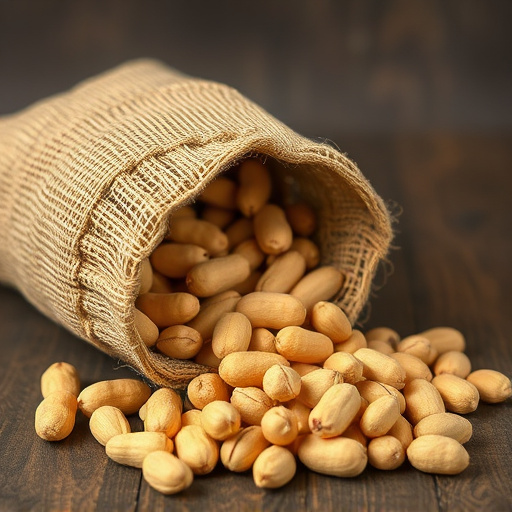 Peanuts spilling from open seed bag