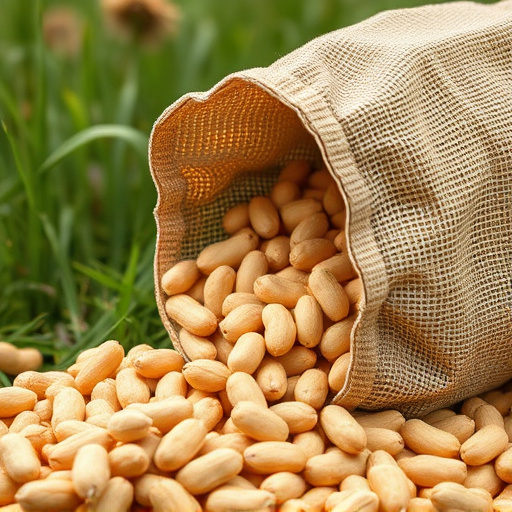 Peanuts spilling from open seed bag