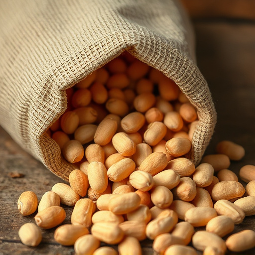 Peanuts spilling from open seed bag