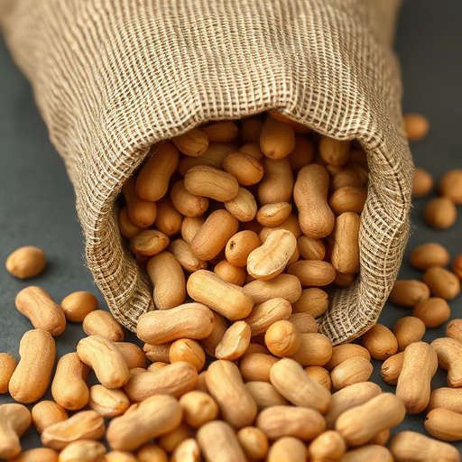Peanuts spilling from open seed bag