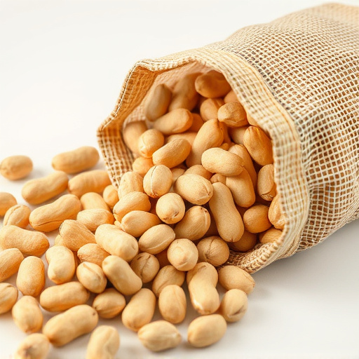 Peanuts spilling from open seed bag