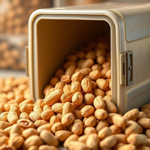Peanuts spilling from open storage container