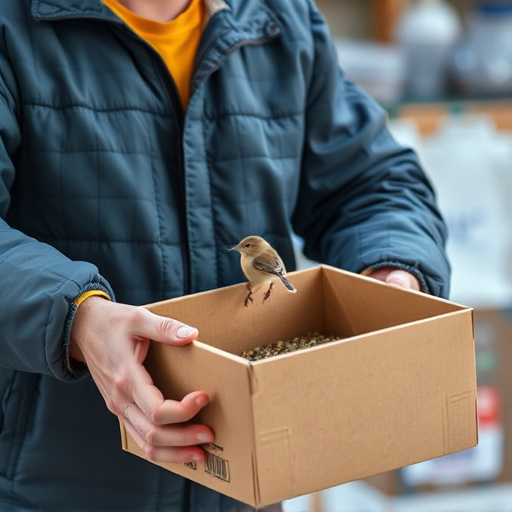 Person unpacking bird seed delivery box