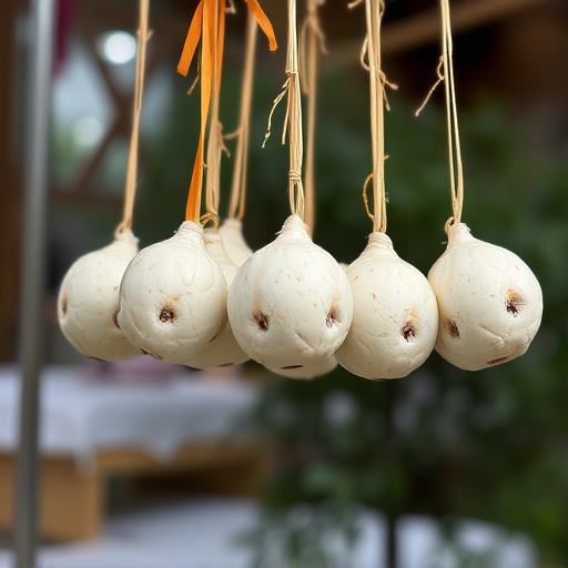 Processed suet balls hanging outside