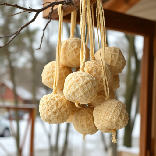 Processed suet balls hanging outside