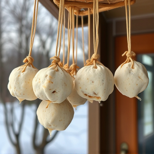 Processed suet balls hanging outside