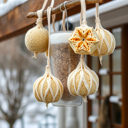 Processed suet balls hanging outside