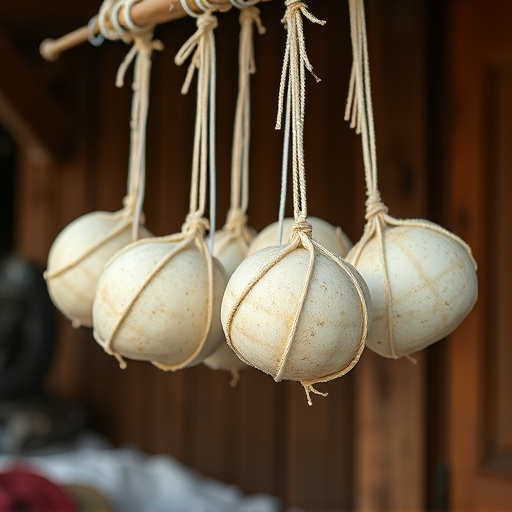 Processed suet balls hanging outside