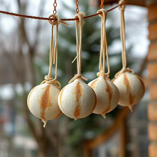 Processed suet balls hanging outside