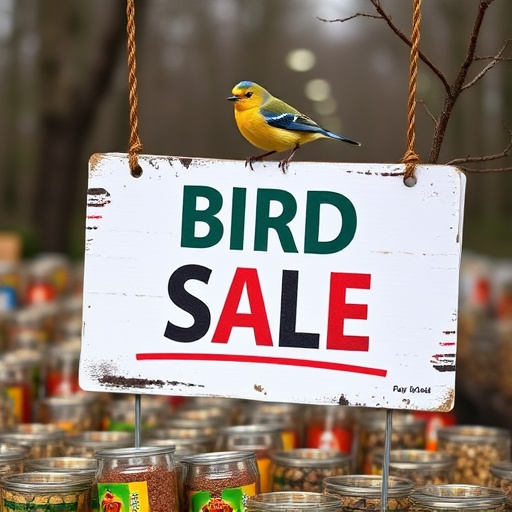 Promotional sale sign on bird food
