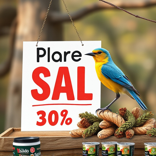 Promotional sale sign on bird food