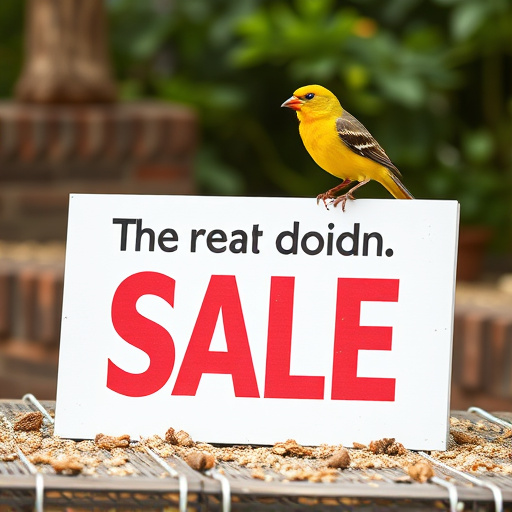 Promotional sale sign on bird food