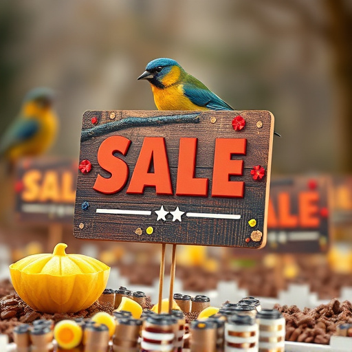 Promotional sale sign on bird food