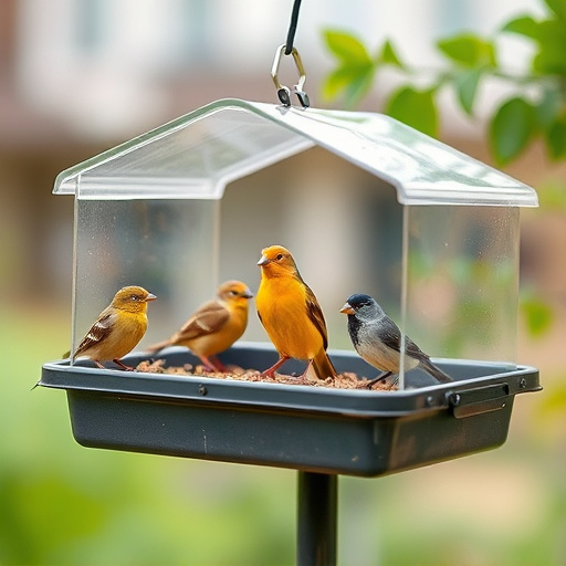 Raised bird tray with protective roof