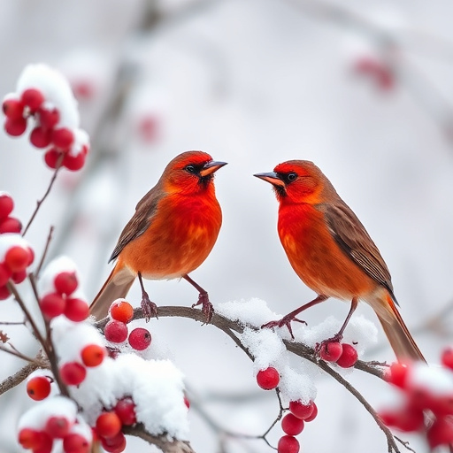 Redwings feeding on berries in snow