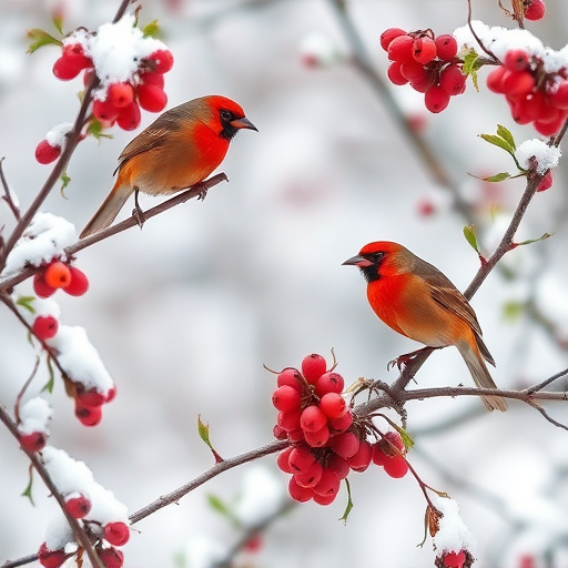 Redwings feeding on berries in snow