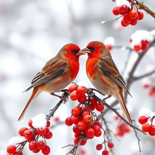 Redwings feeding on berries in snow