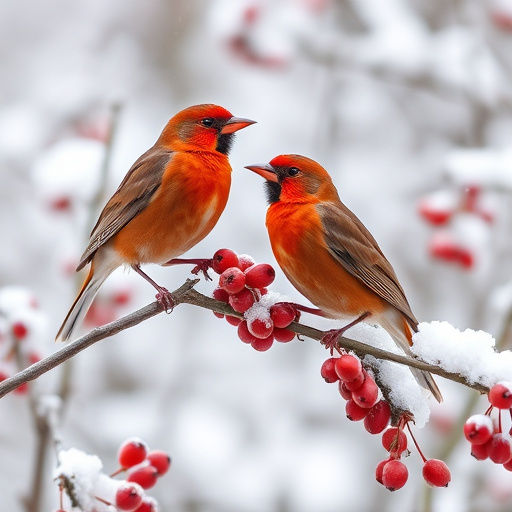 Redwings feeding on berries in snow