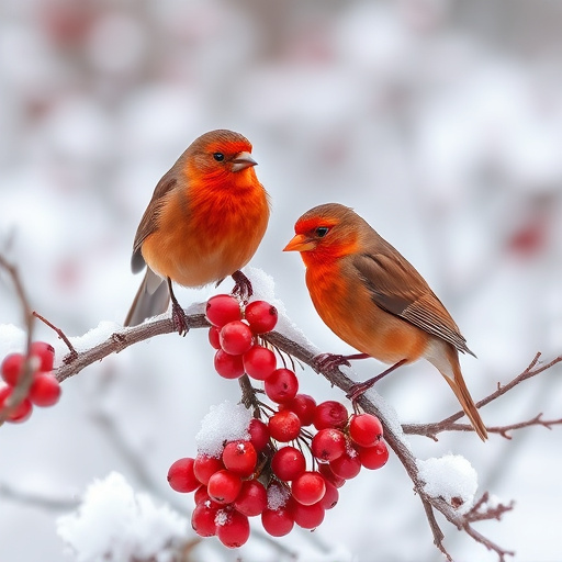 Redwings feeding on berries in snow
