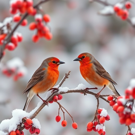 Redwings feeding on berries in snow