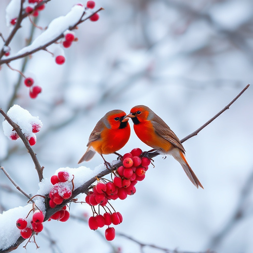 Redwings feeding on berries in snow