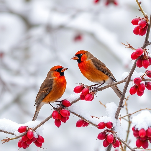 Redwings feeding on berries in snow