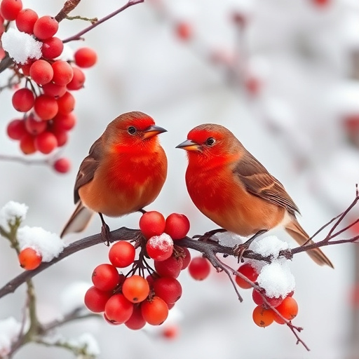 Redwings feeding on berries in snow