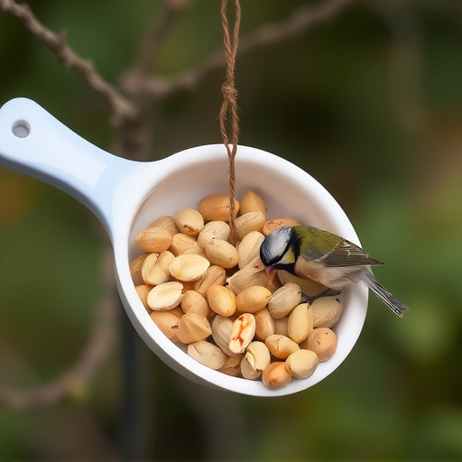 Refill scoop of peanuts for birds