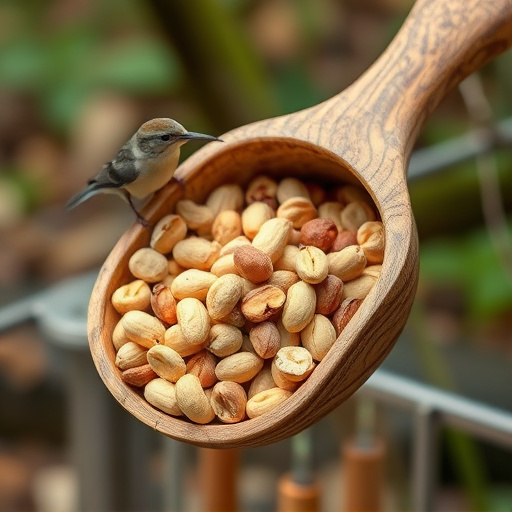 Refill scoop of peanuts for birds