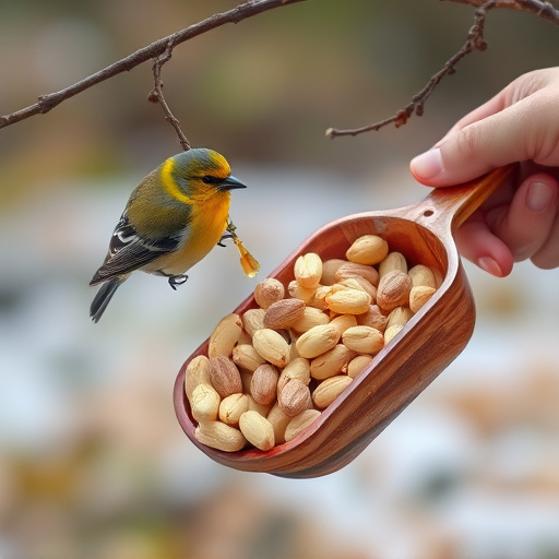 Refill scoop of peanuts for birds