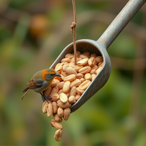 Refill scoop of peanuts for birds
