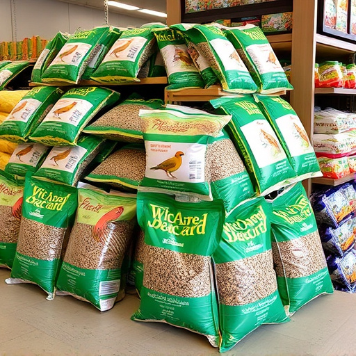 Retail display of bulk bird seed bags