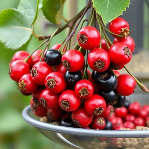 Ripe berries on garden bird feeder