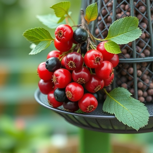 Ripe berries on garden bird feeder