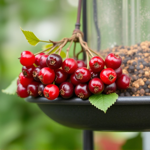 Ripe berries on garden bird feeder