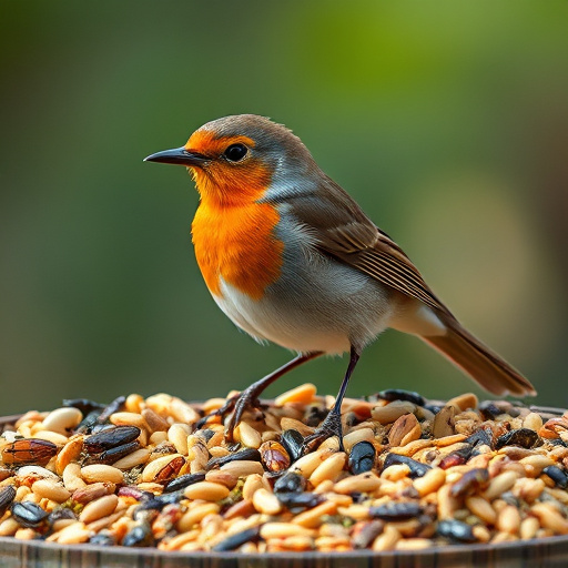 Robin enjoying insect-rich seed mix