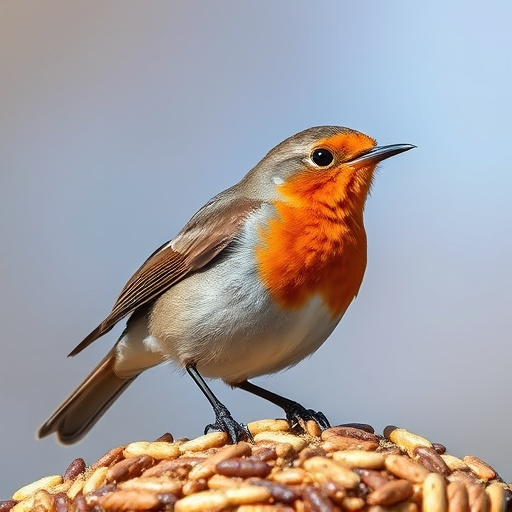 Robin enjoying insect-rich seed mix
