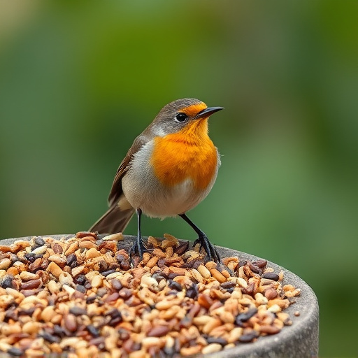 Robin enjoying insect-rich seed mix