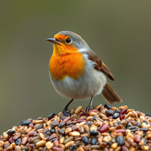 Robin enjoying insect-rich seed mix