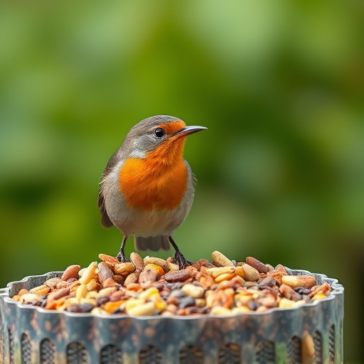 Robin enjoying insect-rich seed mix