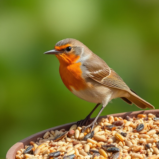Robin enjoying insect-rich seed mix
