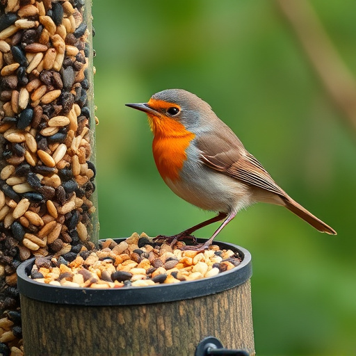 Robin enjoying insect-rich seed mix