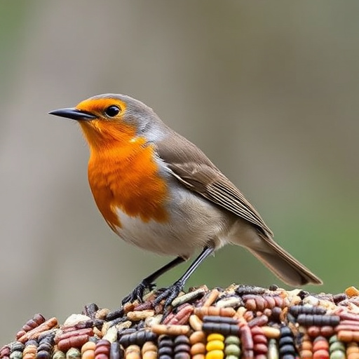 Robin enjoying insect-rich seed mix
