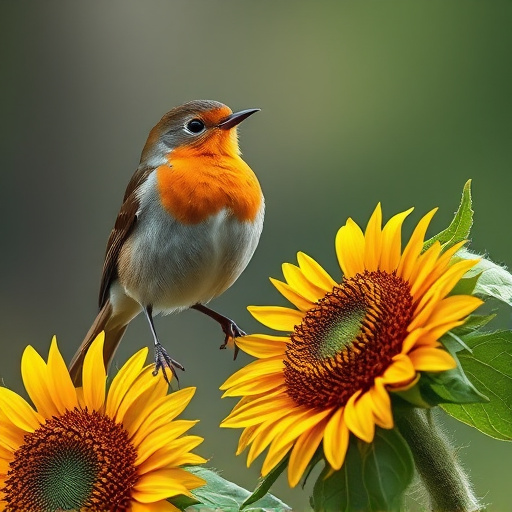 Robin feeding on sunflower heart pieces